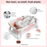 Baby Bath Tub Foldable Bathtub, Newborn Baby Plastic Bathtub with Cushion Pad Foldable Anti-Slip Legs Collapsible Tub for Toddler Baby Kids Bathing - Childrens Travel Shower Bath Tubs