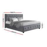 Double Bed Frame Platform Tufted Headboard Frames Gas Lift Beds Base with Storage Space Bedroom Room Decor Home Furniture, Upholstered with Grey Faux Linen Fabric + Foam + Wood