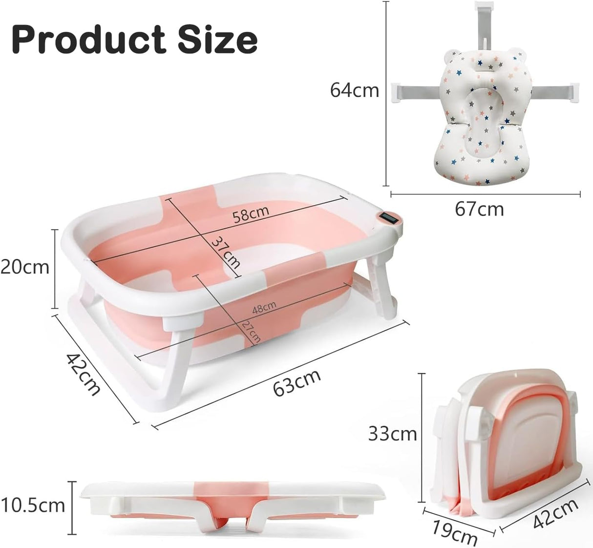 Baby Bath Tub Foldable Bathtub, Newborn Baby Plastic Bathtub with Cushion Pad Foldable Anti-Slip Legs Collapsible Tub for Toddler Baby Kids Bathing - Childrens Travel Shower Bath Tubs