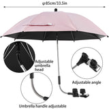 360 UV Protection Waterproof Pram Parasol UPF 50+ UV Protect with Adjustable Clamp and Flexible Arm Umbrella for Pram Stroller Pushchair and Buggy (85cm pink)