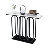 Console Table, Faux Marble Entryway Table with Adjustable Foot Pads, Metal Frame & Anti-Tipping Kits, Hallway Foyer Table, Side Table Behind Couch for Living Room, White & Black 100 cm