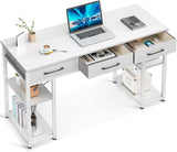 Office Small Computer Desk: Home Table with Fabric Drawers & Storage Shelves, Modern Writing Desk, 120 x 40 x 79cm,White