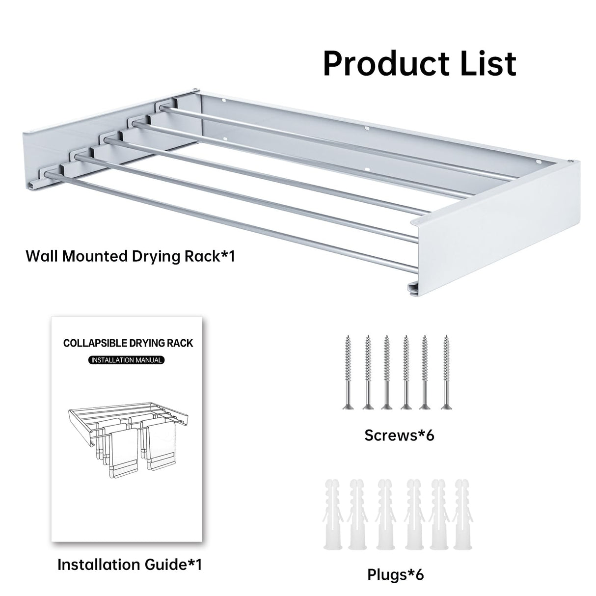 Roccar Wall Mounted Drying Rack, Collapsible Drying Racks for Laundry, Foldable Indoor and Outdoor Clothes Rack,Retractable Clothes Drying Rack, 80cm Wide,5 Aluminum Rods, 45 lb Capacity