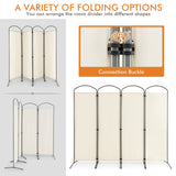 4-Panel Room Divider, Folding Privacy Screen, Portable Polyester Fabric Wall Divider and Separator, Freestanding Privacy Protection for Living Room, Bedroom, Office (White)