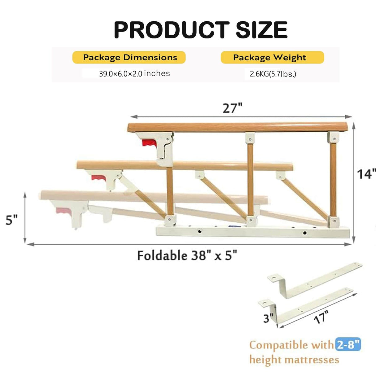 Bed Rails Elderly Adults Safety, Foldable Bedside Grab Bars Assist Handles, Collapsible Bed Canes Guards Railings for Seniors, Adjustable Rails Prevent Falling