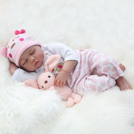 Reborn Baby Doll Girl, 60cm Soft Weighted Body, Cute Lifelike Handmade Silicone Sleeping Doll