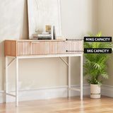 Console Table Hallway Drawer Wooden Entryway Desk Display Shelf Metal Leg Natural Wood and White