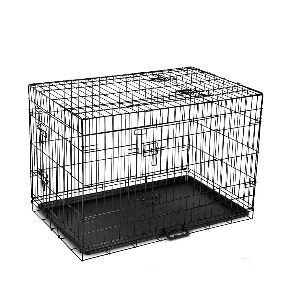 Dog Crate Cage 36" Pet Kennel Crates Puppy Cat Fence House Outdoor Indoor Portable Carrier, Metal Wire with Triple Doors Lockable Foldable with Removable Tray and Handle