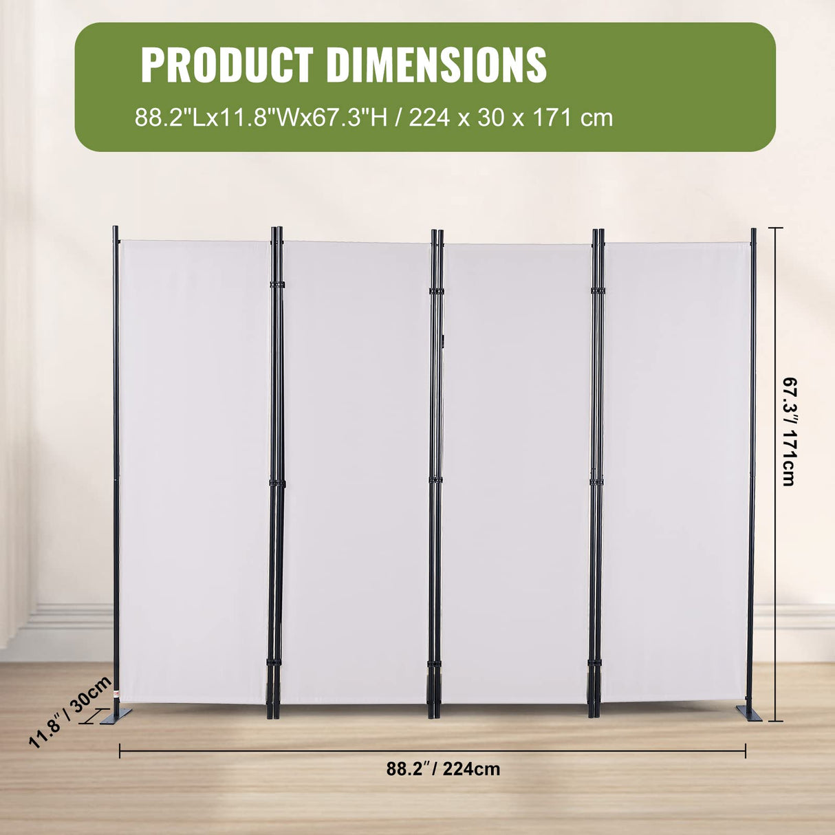 Room Divider, 5.6 ft Room Dividers and Folding Privacy Screens (4-Panel), Fabric Partition Room Dividers for Office, Bedroom, Dining Room, Study, Freestanding, White