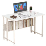 Mobile Computer Desk, Home Office Desk with Wheels for Computer Workstation, No Assembly Needed Foldable Small Study Writing Desk Gaming Table (with shelve, 80 x 58 x 75 CM)