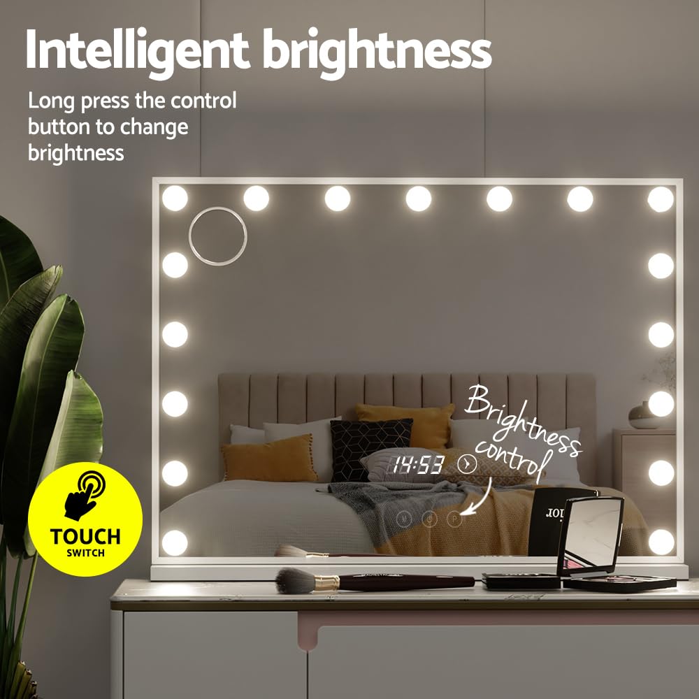 Embellir Hollywood Makeup Mirror, 80 x 60cm Vanity Mirrors Beauty Cosmetic Dressing Bathroom Decor, 17 LED Light Bulbs with 10X Magnification Frame Tabletop Lights Rectangle Dimmable