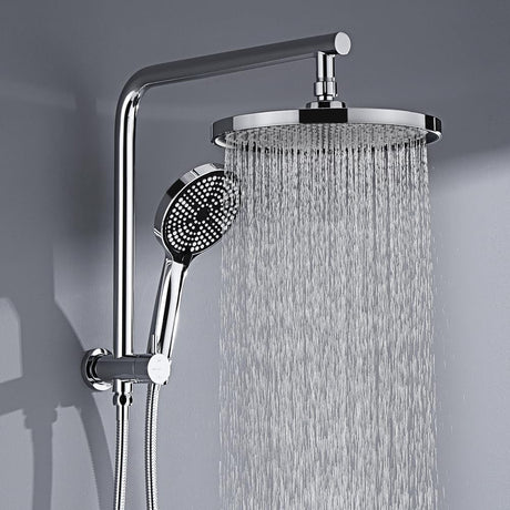 10" Rain Shower Head Set 2 in 1 Wall Mounted Shower Rail 3-Mode Handheld Spray Round Bathroom