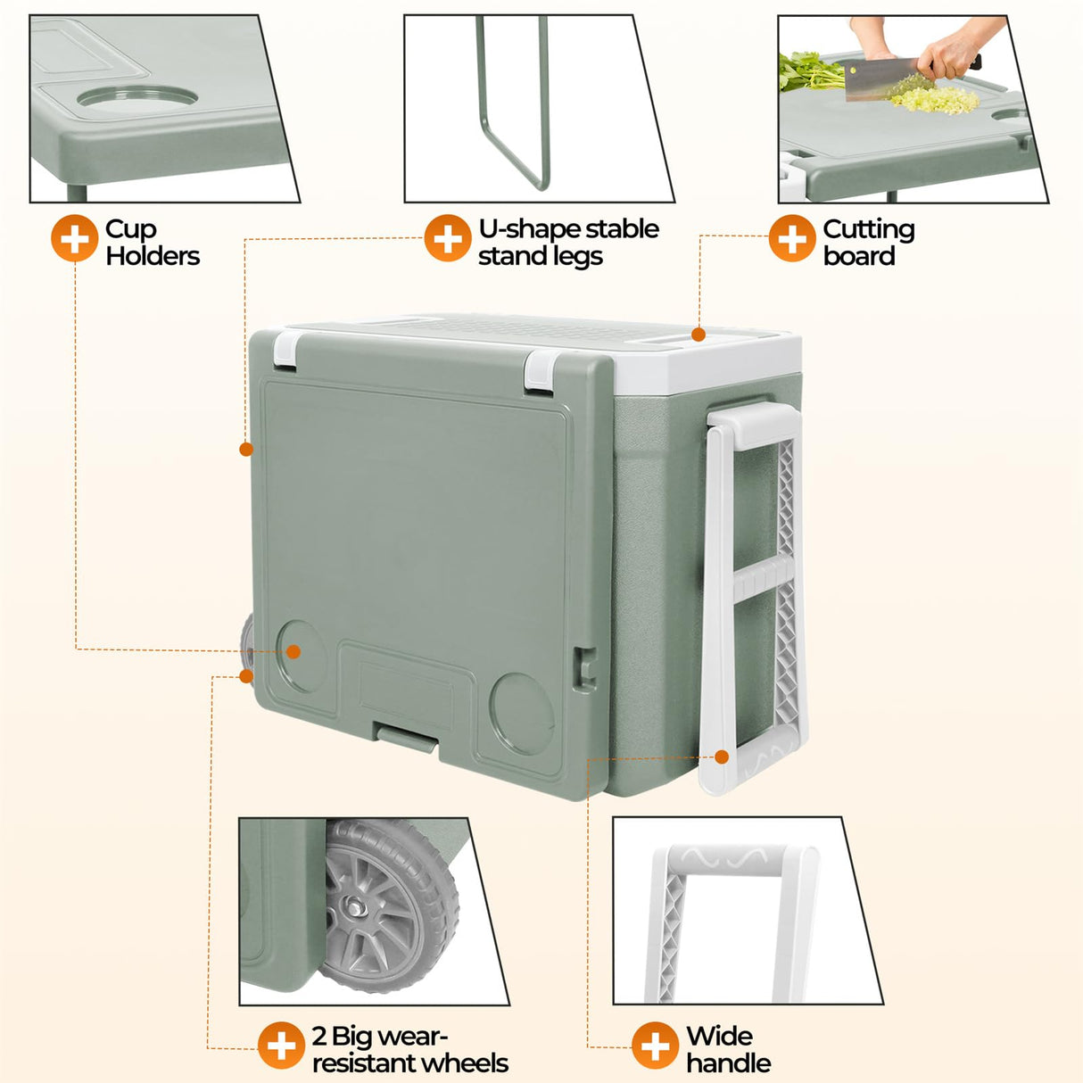 Cooler Ice Box with Table & Chairs, Esky On Wheels,Up to105.5cm, Portable Trolly Cooler Insulated, Durable Design,Hard Cooler Box for Camping, Fishing,BBQ, Picnic,Outdoor