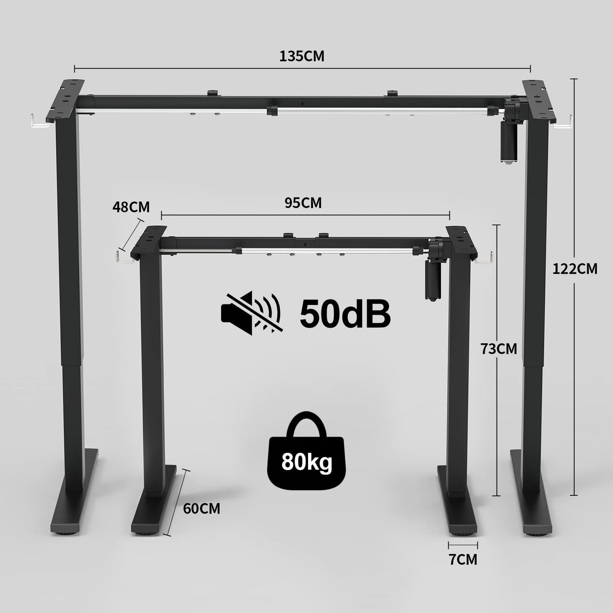 Height Adjustable Standing Desk Frame, Electric Sit Stand Desk Base with Automatic Memory Smart Handset (Black Frame, Without Desktop)