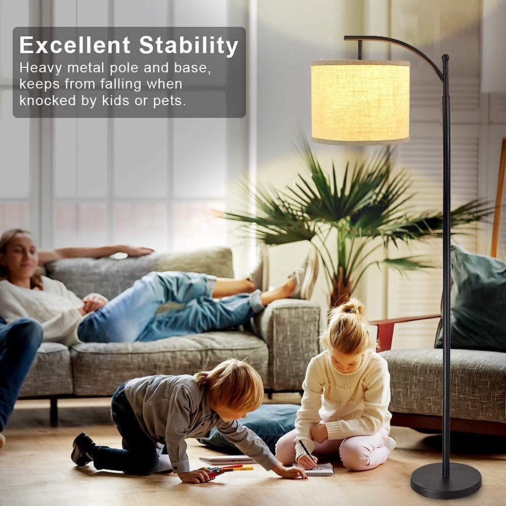 Floor Lamp, Standing Lamp with Hanging Lamp Shade, Industrial Arc Reading Lamp is Perfect for Bedroom, Living Room, Office, Study Room, Included 8W 3000K Eye-Care LED Bulb