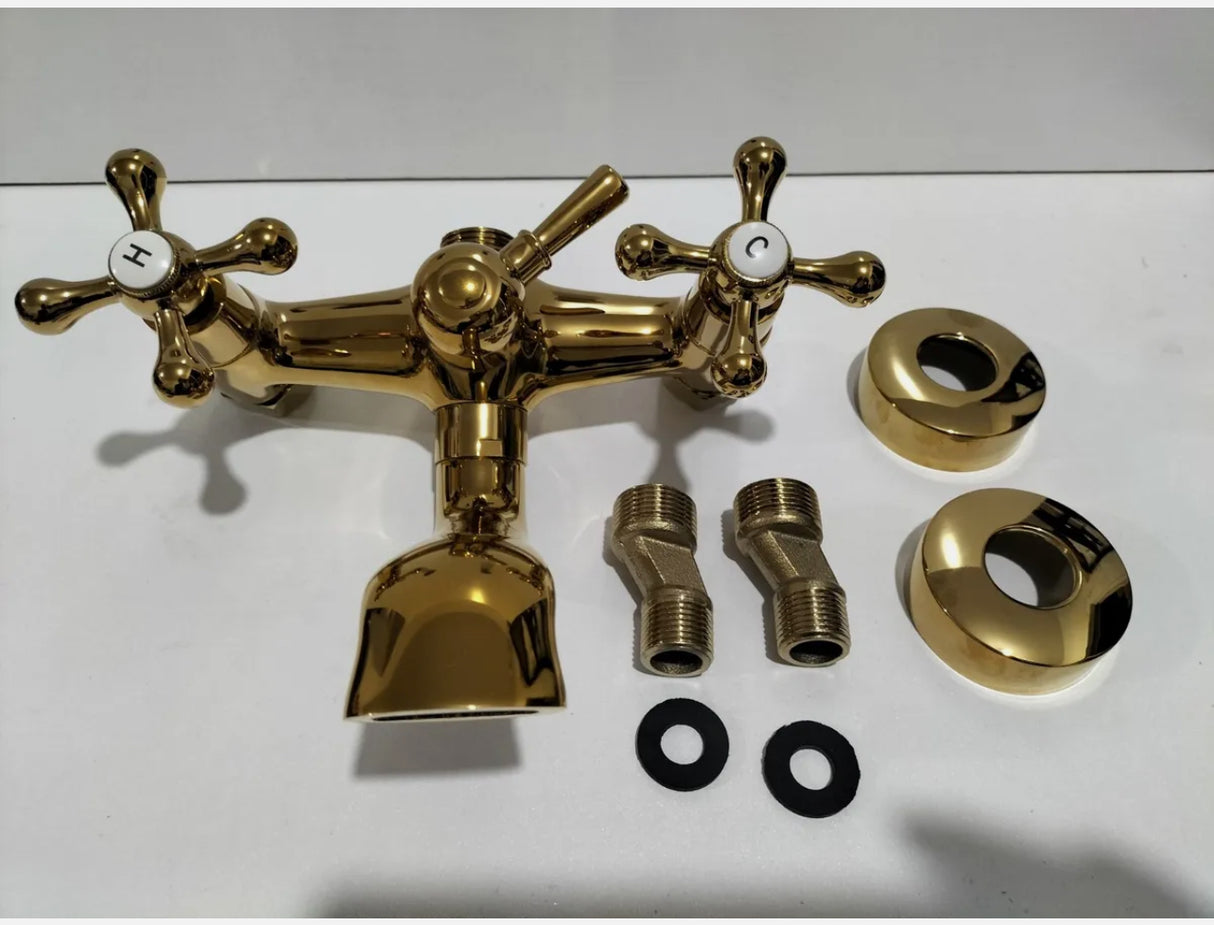 Gold Bathtub Faucet Brass Telephone Shower Set With Handheld Shower Head AU