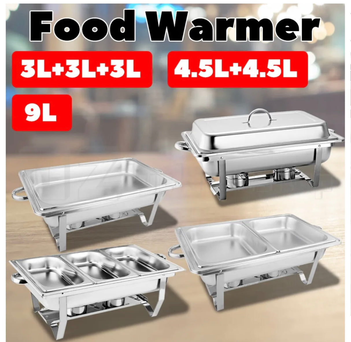 Multi Stainless Steel Bain Marie Chafing Dish  Buffet Food Warmer 9L/4.5L*2/3L*3