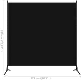 Modern Fabric Room Divider - Black, 175x180 cm, Lightweight, Foldable Design, Privacy Screen, Easy to Assemble, Indoor Use