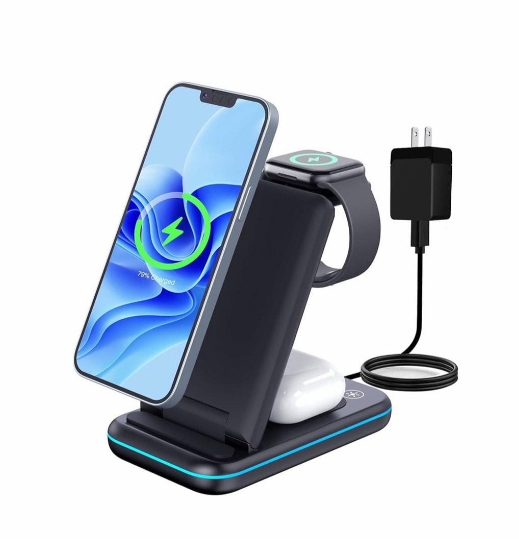 Wireless Charger, 15W 3 in 1 Wireless Charging Station, Fast Wireless Charger Stand for iPhone 16 15 14 13 12 11 Pro Max XR XS 8 Plus, for Apple Watch 8 7 6 5 4 3 2 SE, for AirPods Pro 3 2