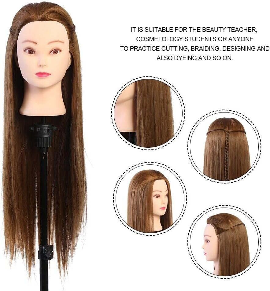 Training Head, Mannequin Head Hair Styling Manikin Cosmetology Doll Head Synthetic Fiber Hair Hairdressing Training Model Mannequin Doll with Table Clamp