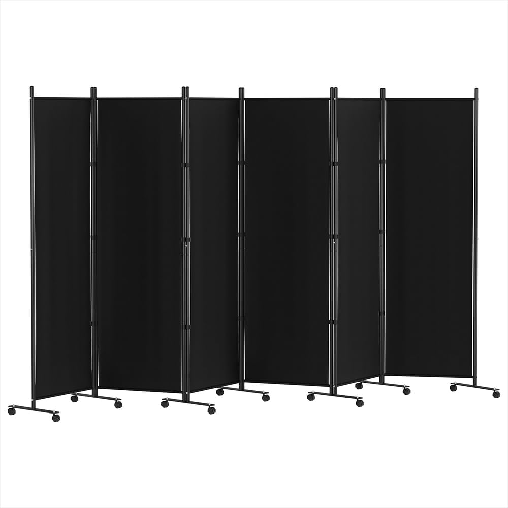 Room Divider Screen 6 Panel Partition Privacy Fold Fabric Wheels Large Black