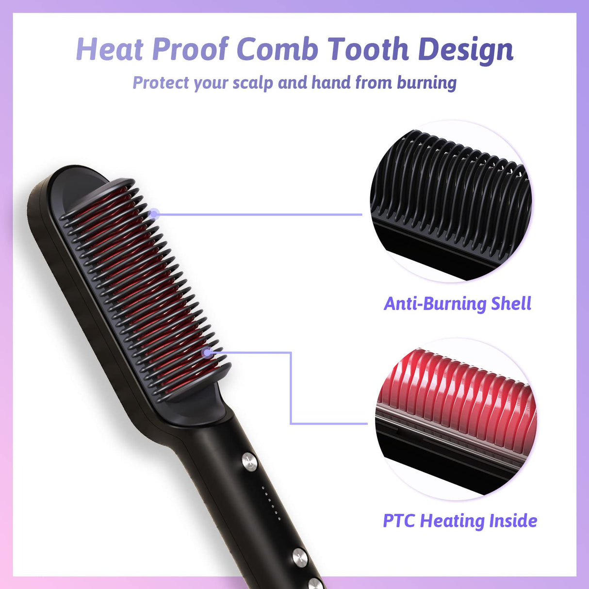 Hair Straightener Brush, Straightening Brush with 25s Quick Heating, 5 Temp Settings & Scald Protection, Straightening Brush with Iron and Built-in Comb, Professional Hair Tool for Styling