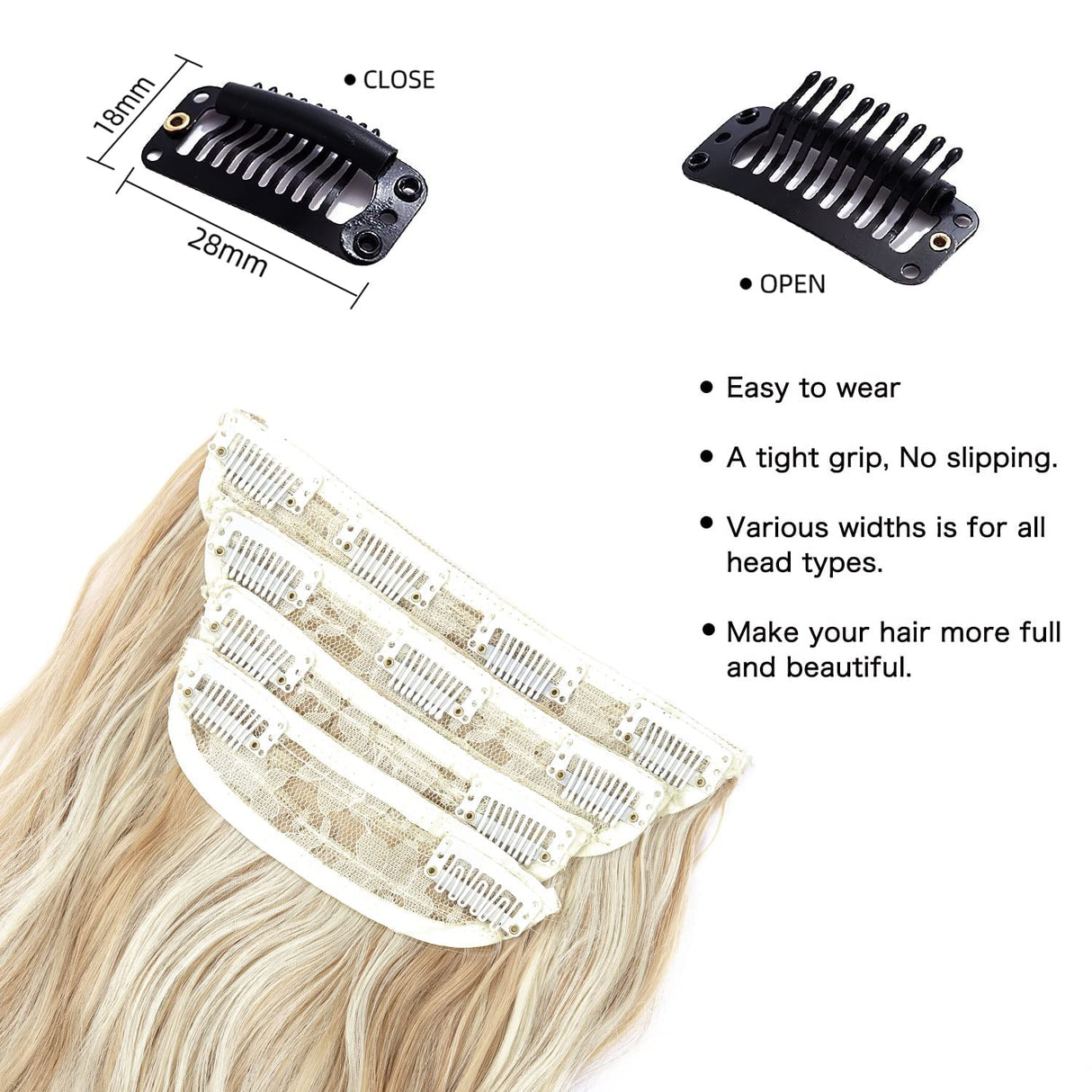 Clip in Long Wavy Synthetic Hair Extension 20 Inch 4PCS Dark Golden Mix Beige Blonde Highlights Hairpieces Thick Double Weft Hair Extension for Women (4pcs, 20Inch, P86/613#)