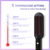 Hair Straightener Brush, Straightening Brush with 25s Quick Heating, 5 Temp Settings & Scald Protection, Straightening Brush with Iron and Built-in Comb, Professional Hair Tool for Styling