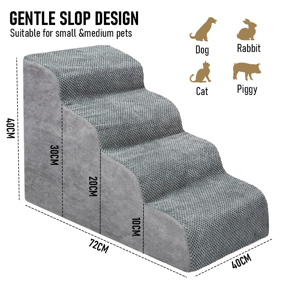 Dog Stairs 4 Tiers Dog Steps Pet Ramp Stairs for Couch and Bed Non-Slip 4-Step Pet Stairs, Small Dog Cat Ramp Pet Dog Steps 4 Tiers Training Stairs, Removable and Washable Case (4 Tiers)