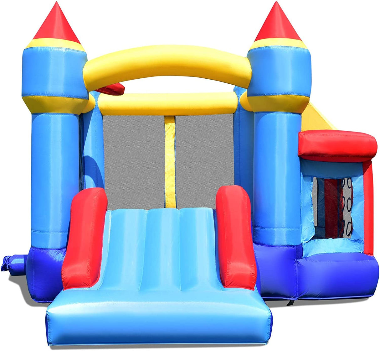 5-in-1 Inflatable Bounce House, Kids Jumper Bouncer w/Slide, Ball Shooting Area, 50 Ocean Balls, Stakes, Outdoor Indoor Jumping Bouncy Castle for Backyard Playground (Without Blower)