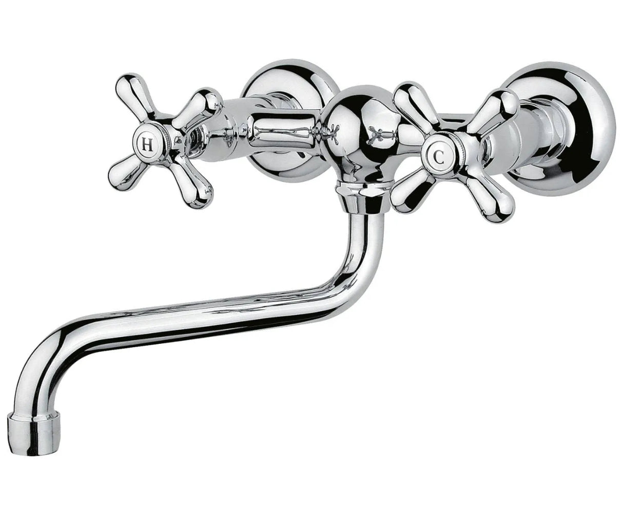 Wall Mounted Tap Brass Chrome Bathroom Faucet Sink Kitchen Mixer Swivel Spout