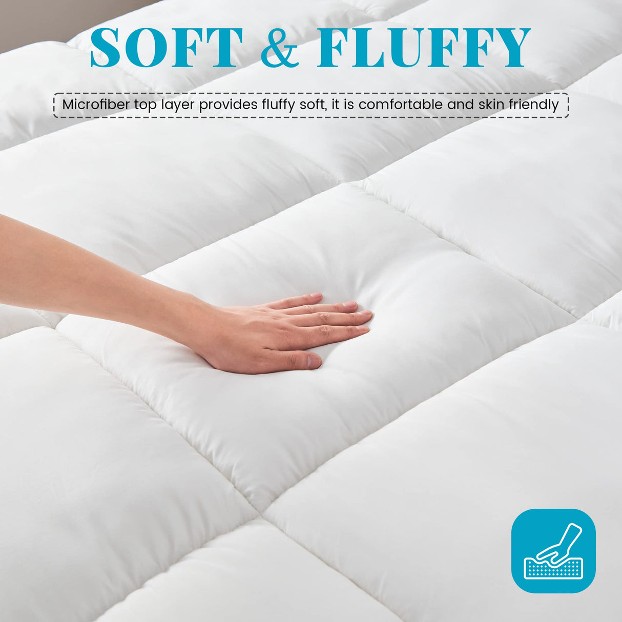 Luxury Bamboo Mattress Topper Double Size - Cooling & Softness - 1000GSM Bamboo Fiber Filling for Superior Comfort and Breathability with 45cm Deep Pocket - Hotel Quality- White