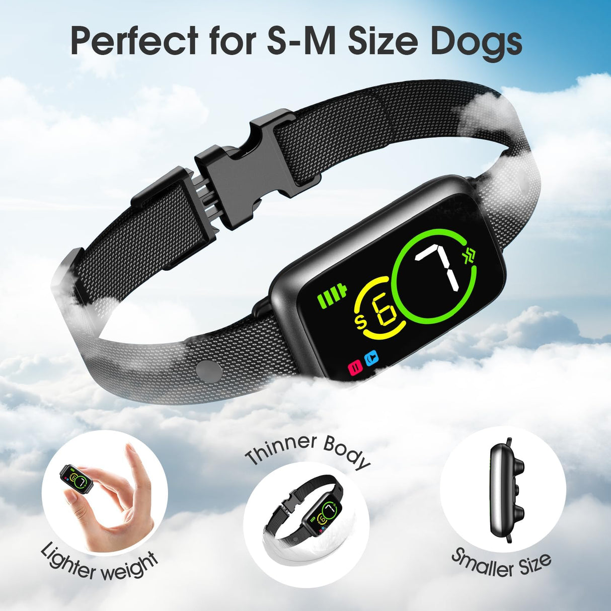 Dog Bark Collar, Smart Bark Collar for Small Medium Dogs, Automatic No Shock Anti Barking Training Collar, Rechargeable No Bark Collar with 7 Adjustable Sensitivity & Beep Vibration Modes