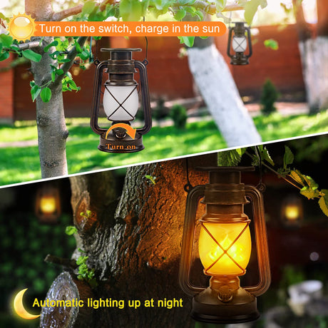 Solar Lights Outdoor Hanging Solar Lights Dancing Flame Vintage Led Solar Lantern Waterproof Garden Ornamentsr Christmas Decorations for Solar Garden Lights Outdoor 2 Pack