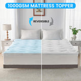 Reversible Mattress Topper Queen - 5cm Thick, Cooling Tech Fabric & Warm Coral Fleece, Dual-Sided, 1000gsm Down Alternative Fill, Fully Fitted 45cm Deep Pocket, Soft & Breathable