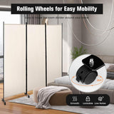 3 Panels Folding Privacy Screen, 180cm Tall Room Divider with Metal Frame & Wear-Resistant Fabric, Freestanding Partition Wall Divider with Rolling Wheels for Home, Office, Hospital