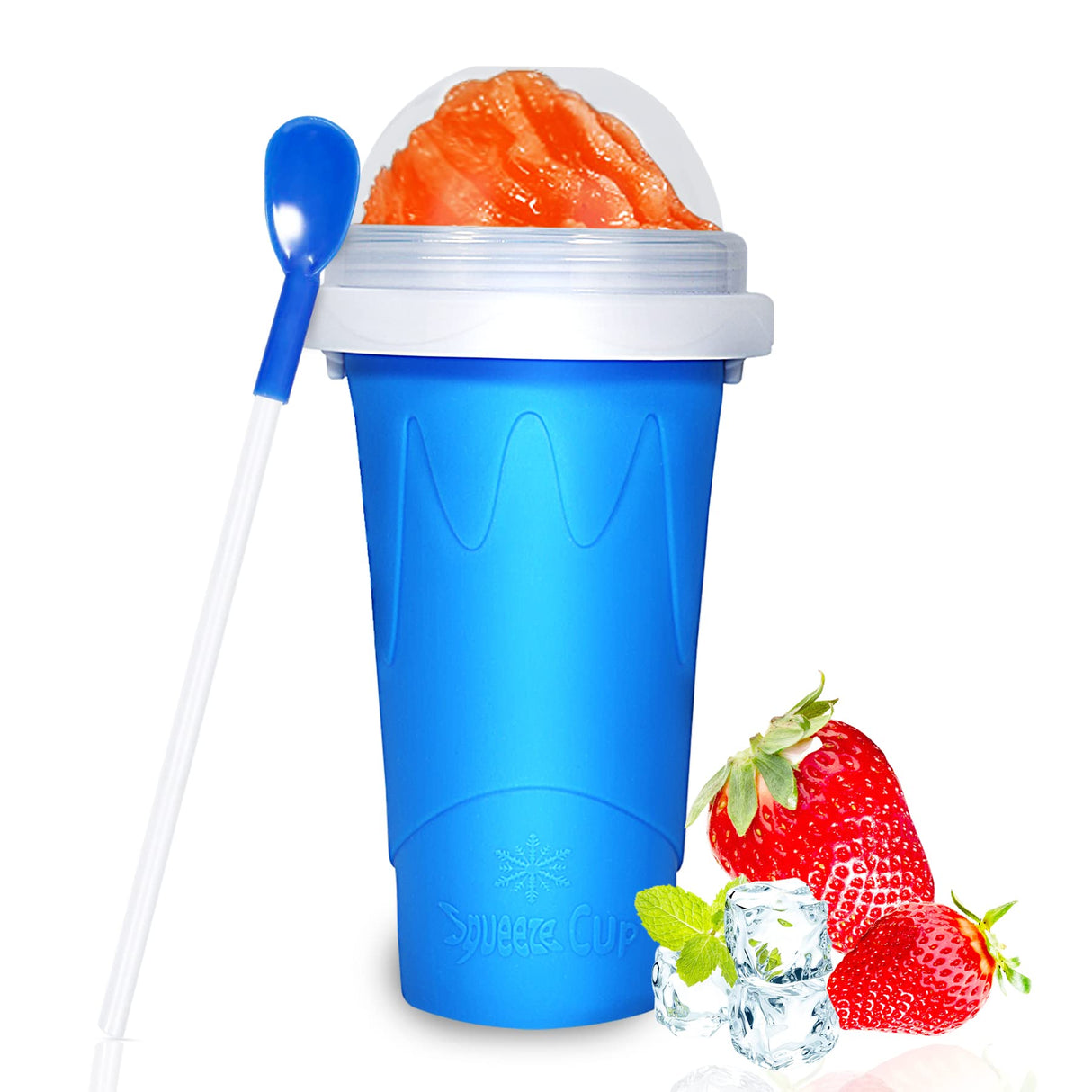 Color Land Slushy Cup, TIK TOK Slushie Maker Cup Frozen Magic Squeeze Cup, Ice Cream Maker Cup, Cool Stuff Trending Tiktok Items Homemade DIY Cool Gadgets with Lid & Straw (350ML, Blue)