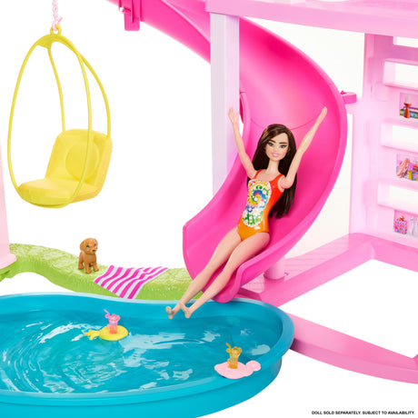 Barbie Dreamhouse, Pool Party Doll House with 75+ Pieces and 3-Story Slide, Barbie House Playset, Pet Elevator and Puppy Play Areas