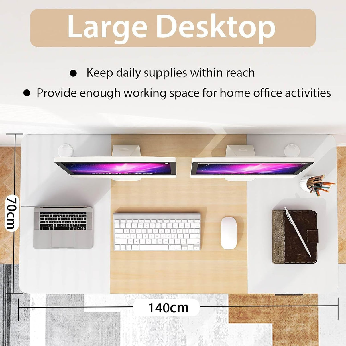 Electric Height Adjustable Standing Desk, Ergonomic Sit Stand Desk, Stand up Computer Workstation w/USB Charging Port, Storage Drawer, 2 Cable Holes, for Home Office 140 x 70 cm