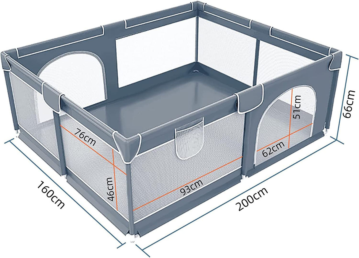 Baby Playpen 200 x 160 cm, Extra Large Baby Play Pen with 50 Ocean Balls, 4X Pull Rings, Non-Slip Playpen for Toddlers with Durable Zippered Door, Storage Bag for Outdoor Use