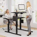 Electric Standing Desk, 140 x 60 cm Sit Stand Home Office Desk with 3 Memory Height Settings, Height Adjustable Computer Desk with 2 Hanging Hooks & Cable Management