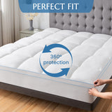 Luxury Bamboo Mattress Topper Double Size - Cooling & Softness - 1000GSM Bamboo Fiber Filling for Superior Comfort and Breathability with 45cm Deep Pocket - Hotel Quality- White