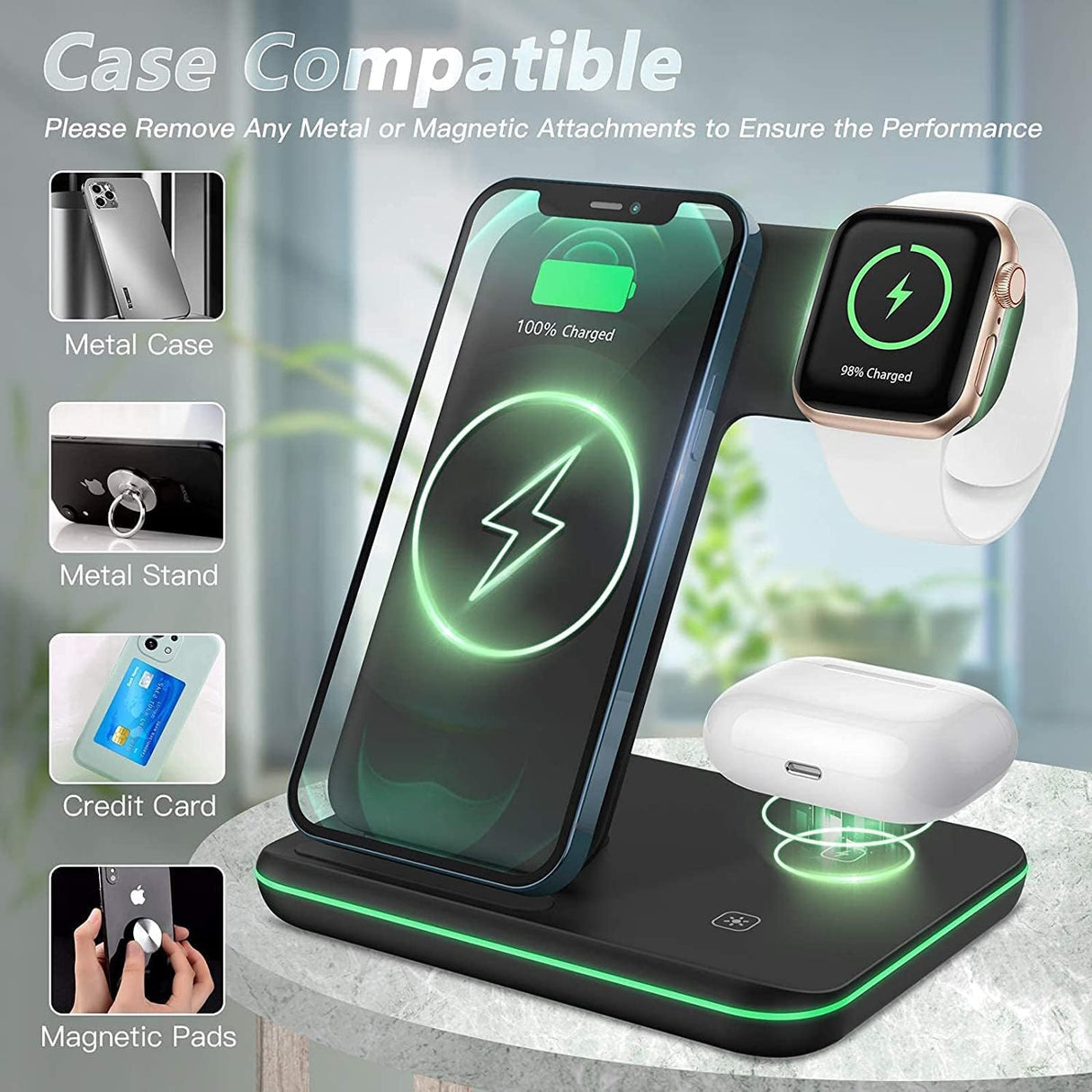 Wireless Charger, 3 in 1 Wireless Charging Station for iPhone 14/14 Pro/13 Pro Max/13/12/12 Pro Max/11 Pro Max/SE/XR/XS Max/8 Plus/Apple Watch 8/7/6/SE/5/4/3/2, Airpod Pro/3/2