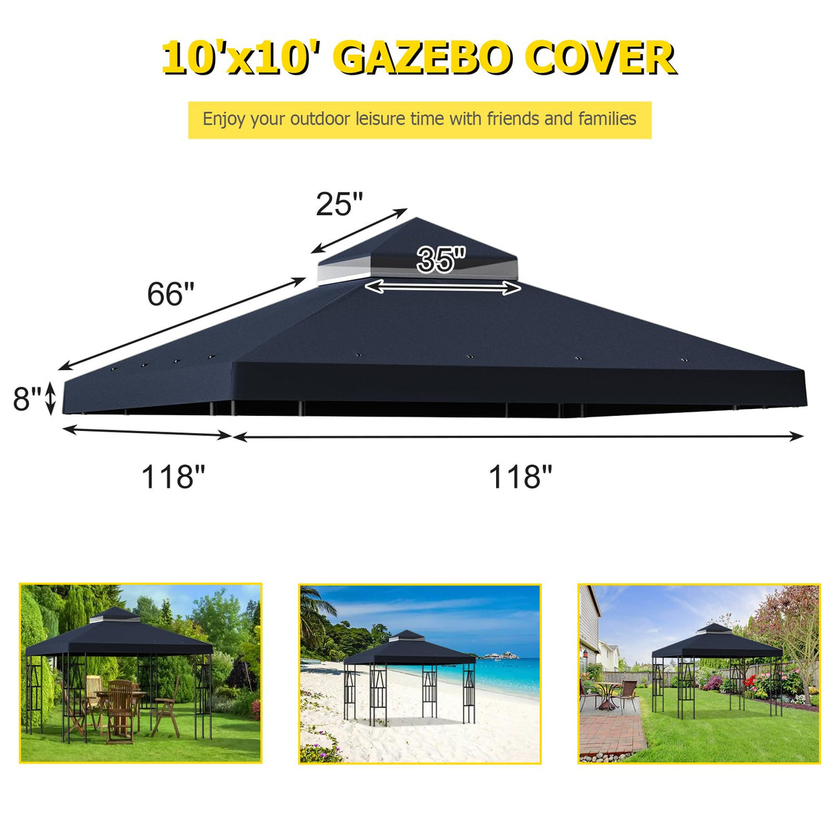 10'x10' Replacement Canopy Top Cover Only for Gazebo, Double Tiered Gazebo Covers for Outdoor Patio Garden Canopy (Black)