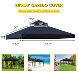 10'x10' Replacement Canopy Top Cover Only for Gazebo, Double Tiered Gazebo Covers for Outdoor Patio Garden Canopy (Black)