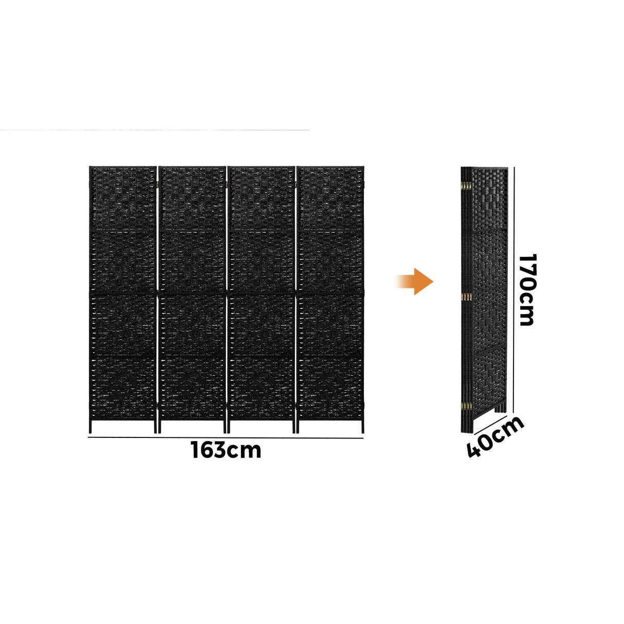 4 Panels Room Divider,Foldable Wooden Privacy Screen Dividers Partition Wall Screens for Home Pet Child Balcony Bedroom Bathroom, Portable Rattan Partition Separator Water-resistant,Black