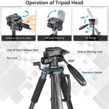 Camera Tripod for Camera, 159 cm Smartphone Tripod Stand with Phone Holder Mount、Bluetooth Wireless Remote and 2 Quick Release Plates Support Canon,Sony,Nikon,DSLR Camera, Cellphone, etc