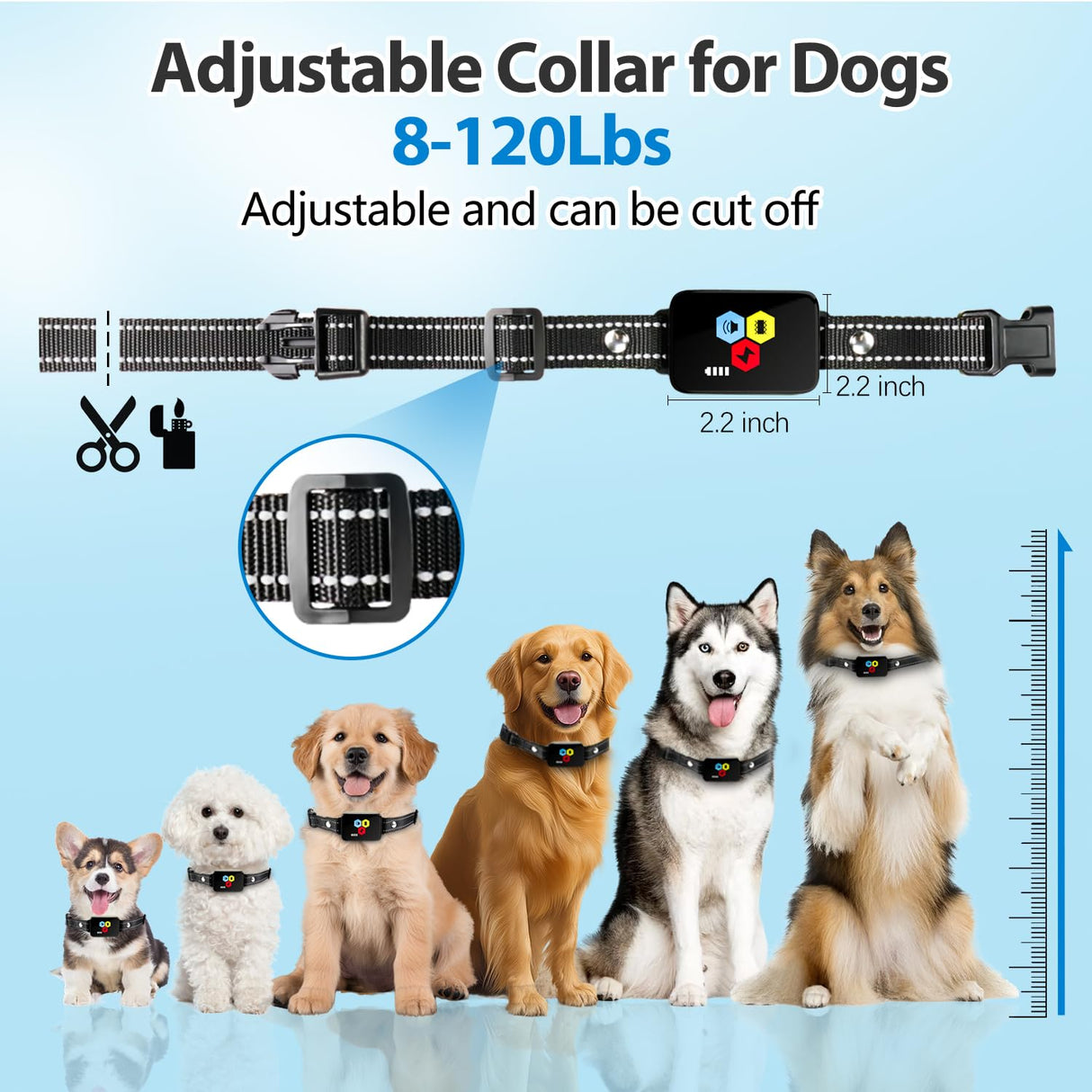 Dog Bark Collar,4 Modes Rechargeable Smart Barking Collar,IP67 Waterproof Shock Collar, Safe Shock Anti Barking Device for Dogs，Dog Barking Collar for Dogs 1-120lbs, Dog Training Device