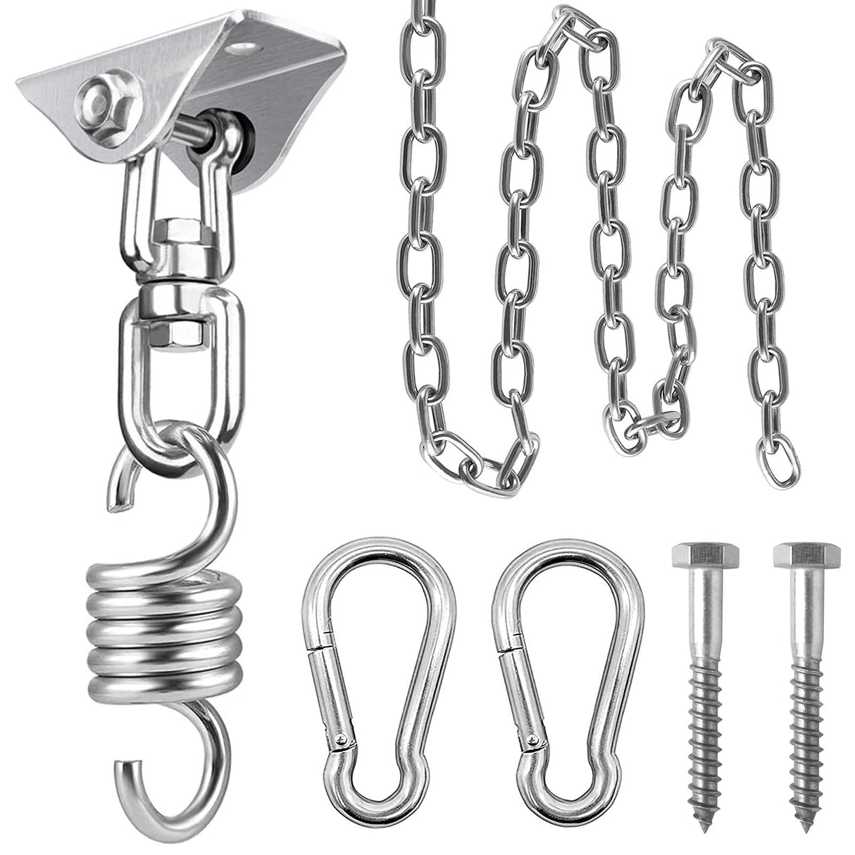 Hammock Chair Hanging Hardware Kit with Chain and Spring, Heavy Duty Porch Swing Hanger, 360 Swivel Ceiling Hooks for Punching Bag,Gym (Screw)