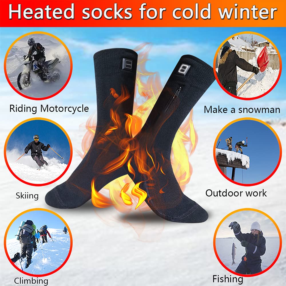 Rechargeabe Electric Heated Socks for Men and Women, Riding Motorcycle and Bicycle Camping Hiking Fishing Skiing in Cold Winter Thermal Socks Warm Foot